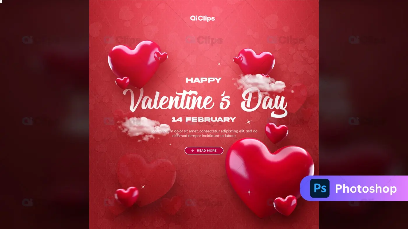 Valentine's Day 3D Hearts Social Media Template