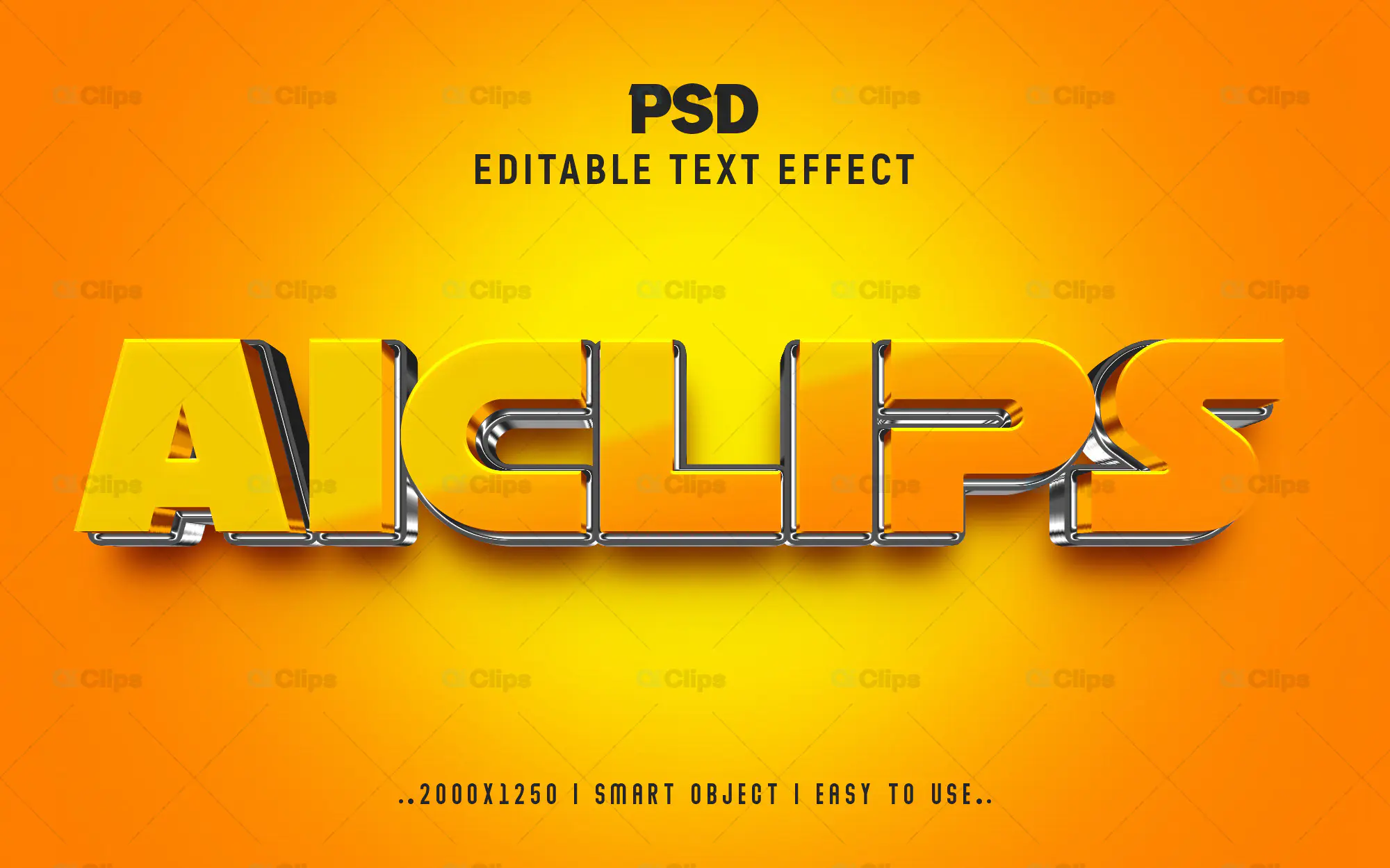 3D Chrome Yellow Text Effect PSD