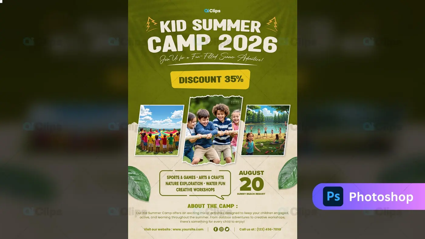 Kids Summer Camp Adventure Activities Promotional Template