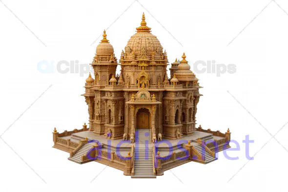 Majestic 3D Indian Temple Model with Grand Entrance and Intricate Domes