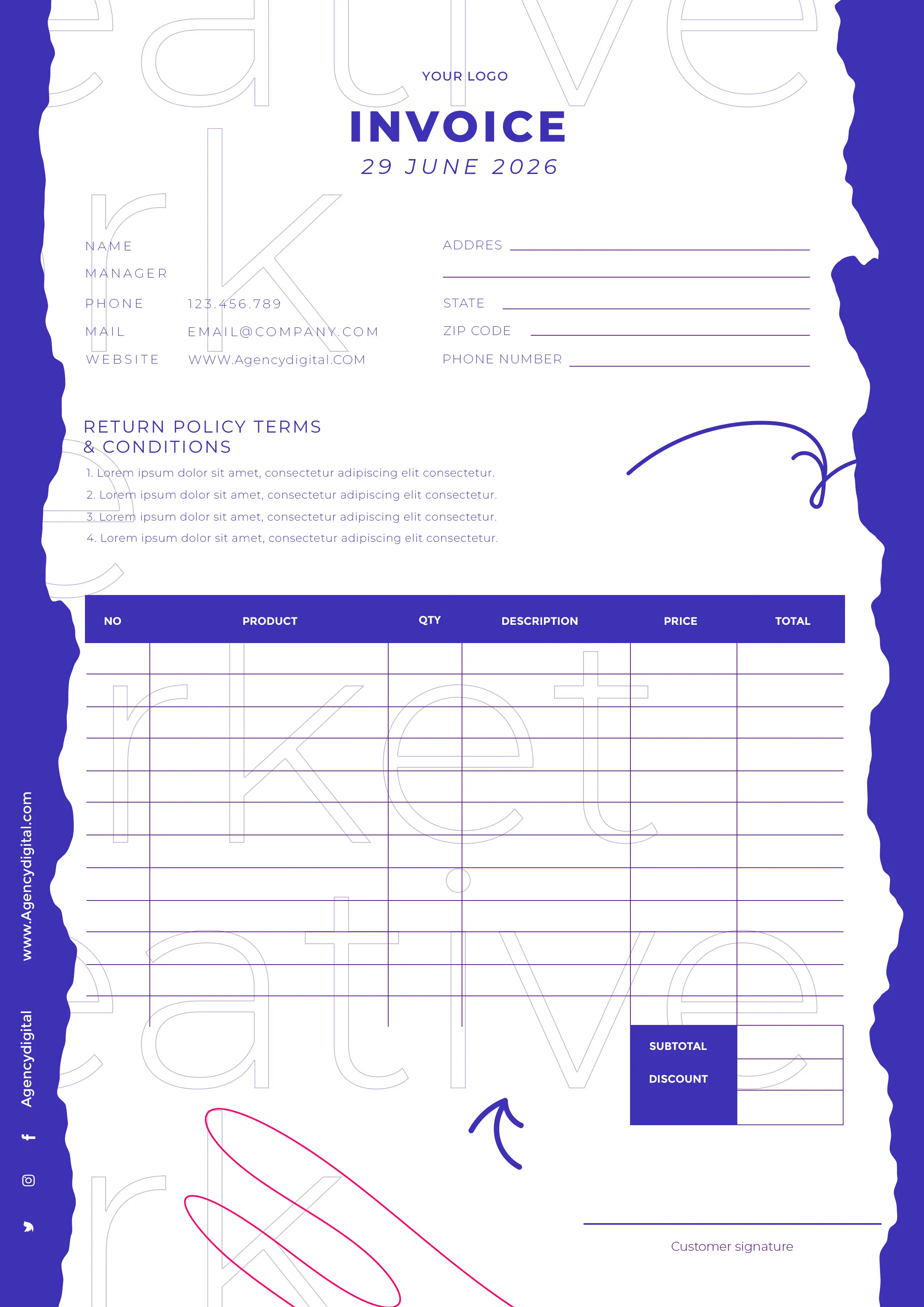 Creative Agency Invoice Template with Purple Accents