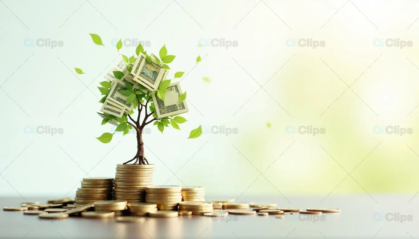 Sustainable Wealth Growth – Plant Growing from Coins in Handss