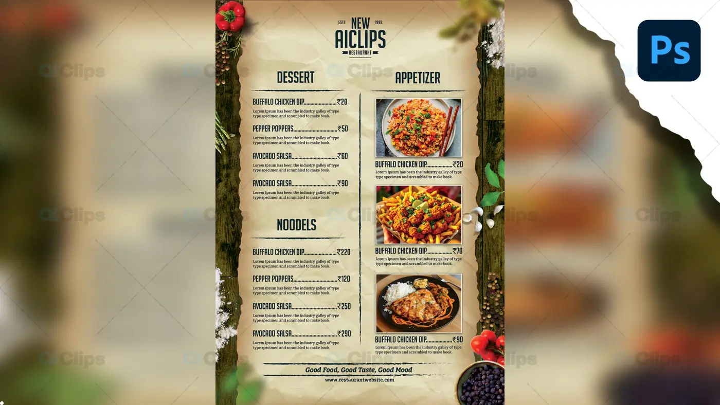 Vintage Restaurant Menu PSD Template