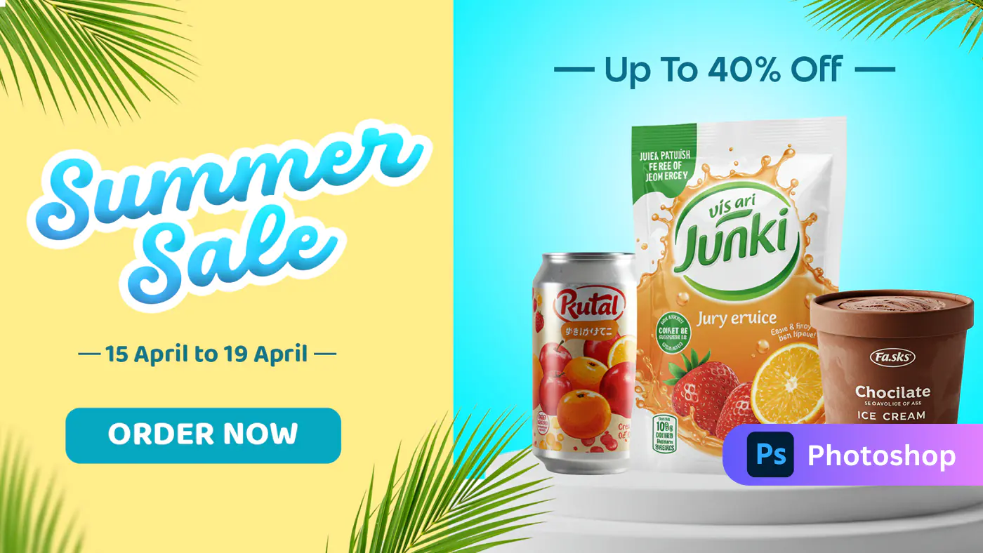 Up to 40% Off on Drinks & Ice Cream Summer Sale Template