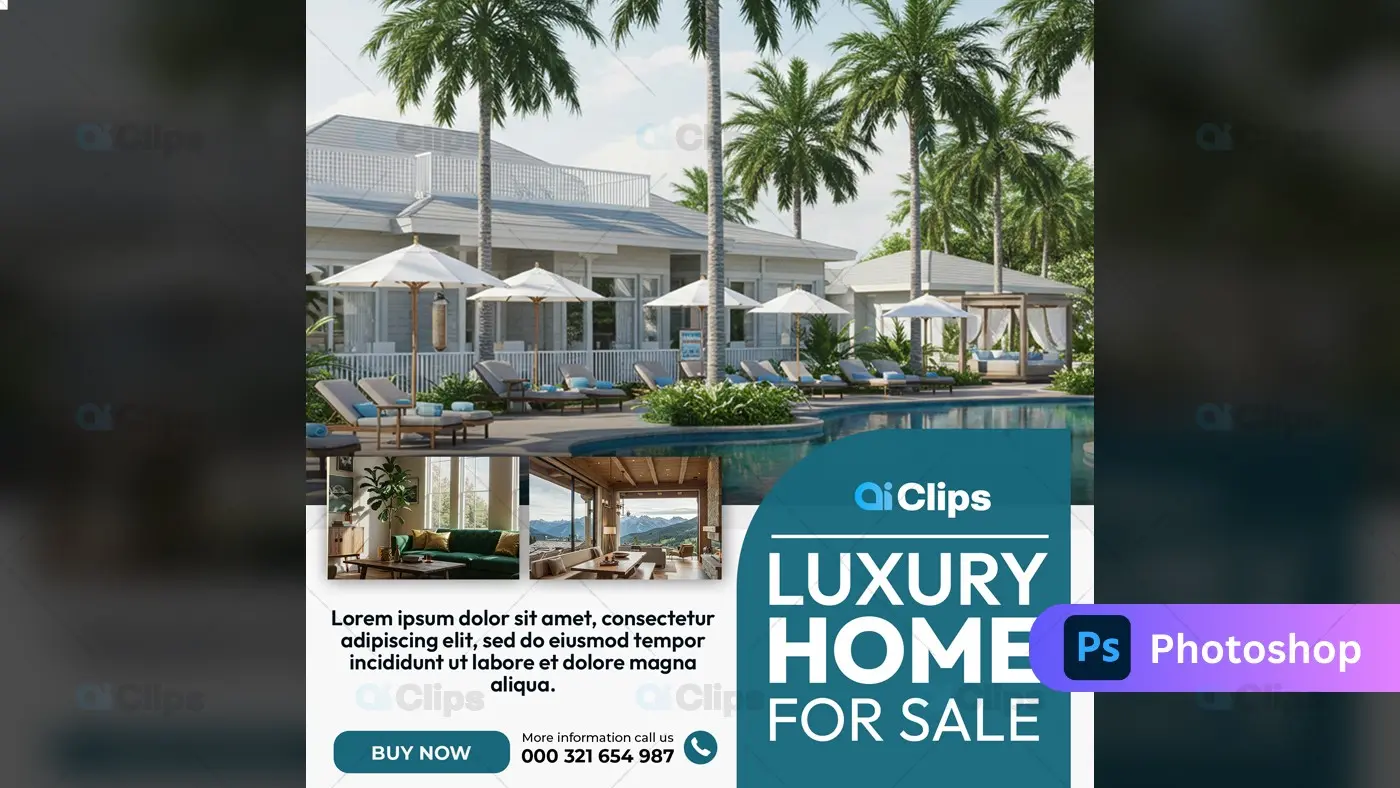 Luxury Beachfront Villa with Pool Social Media Template