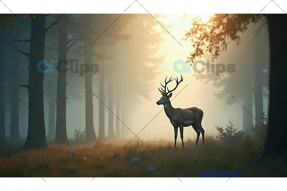 Majestic Deer in Forest at Sunrise