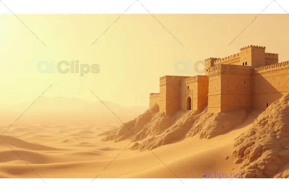 : Majestic Desert Fortress at Dawn