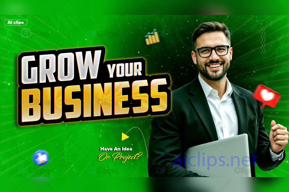 Grow Your Business YouTube Thumbnail PSD Template