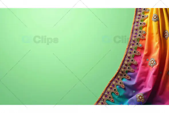 Vibrant Multicolor Saree Border on Green Background