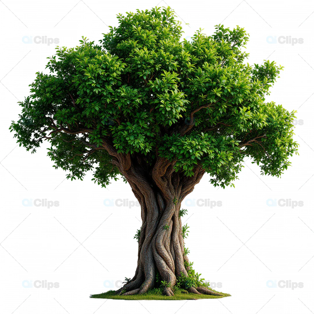 Realistic 3D Tree with Twisted Trunk and Lush Green Foliage