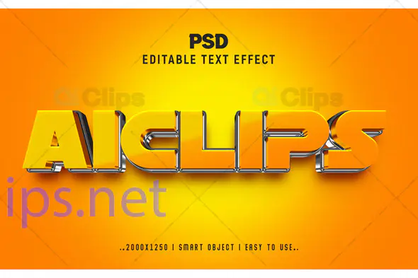 3D Chrome Yellow Text Effect PSD