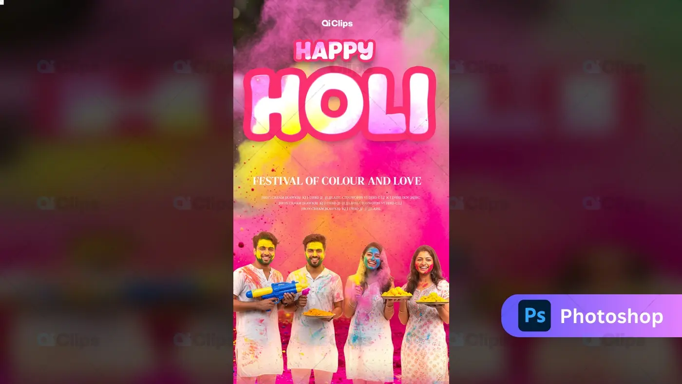 Colorful Holi Festival Celebration Photoshop PSD Template | AIClips