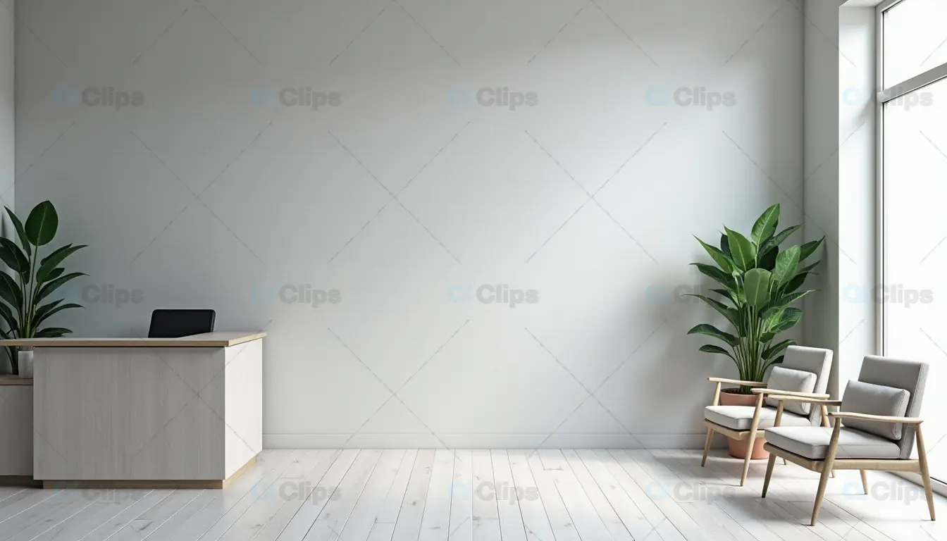 Minimalist Office Reception Area with White Interior