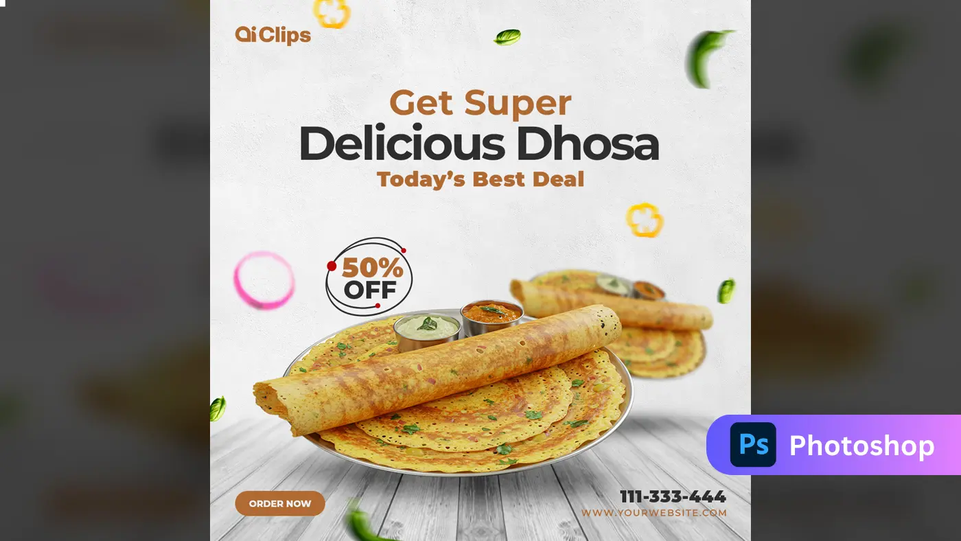 Professional Photoshop Template for Delicious Dosa Ads