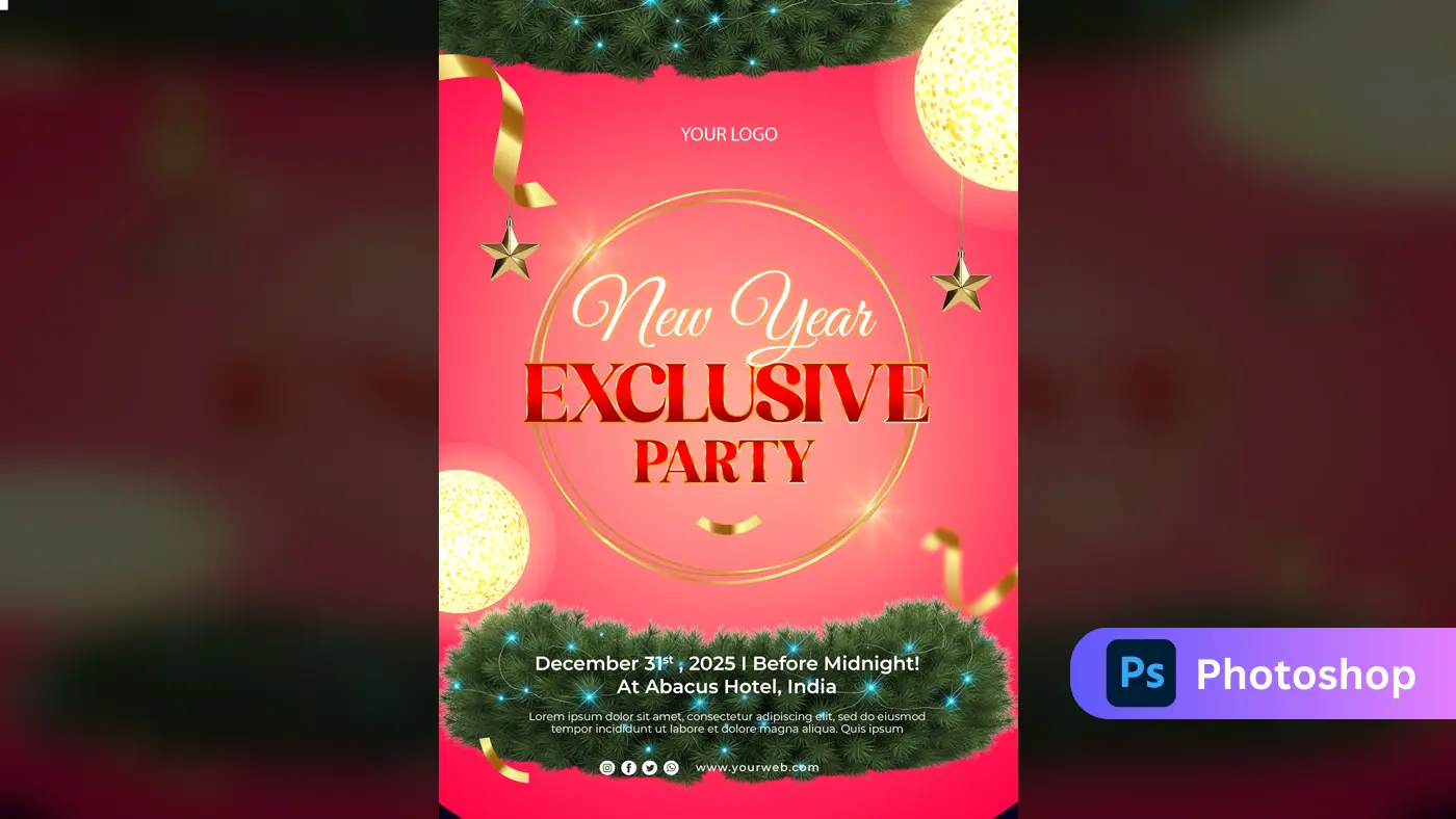 Coral New Year Exclusive Party Invitation Template
