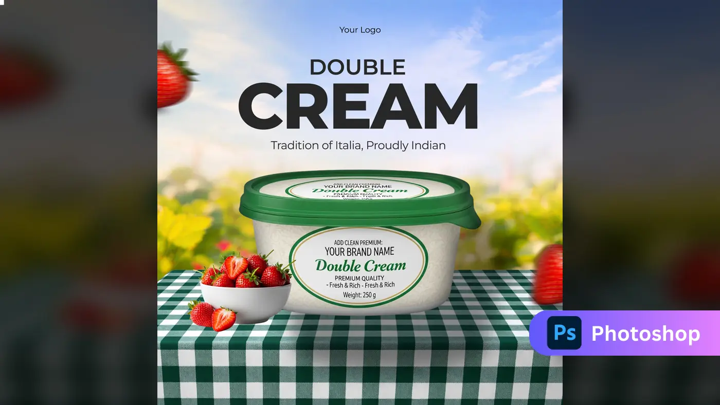 Premium Cream & Strawberry Product Ad Template