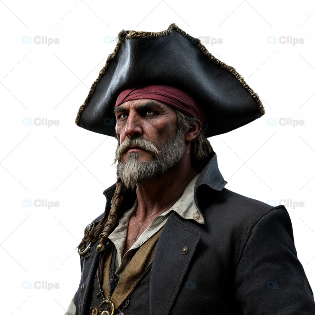 Detailed 3D Model of a Resilient Pirate Captain Portrait