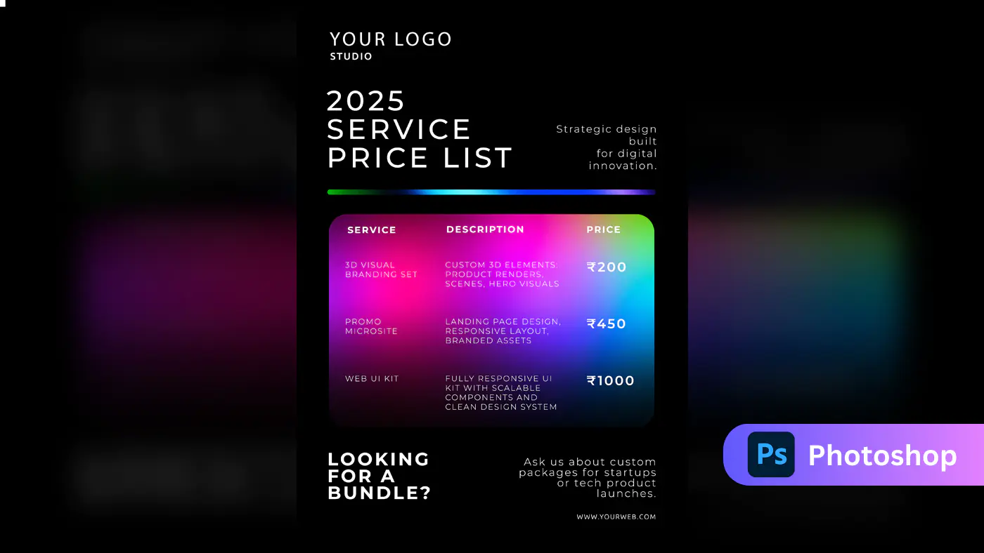 Futuristic Design Studio Price List Template