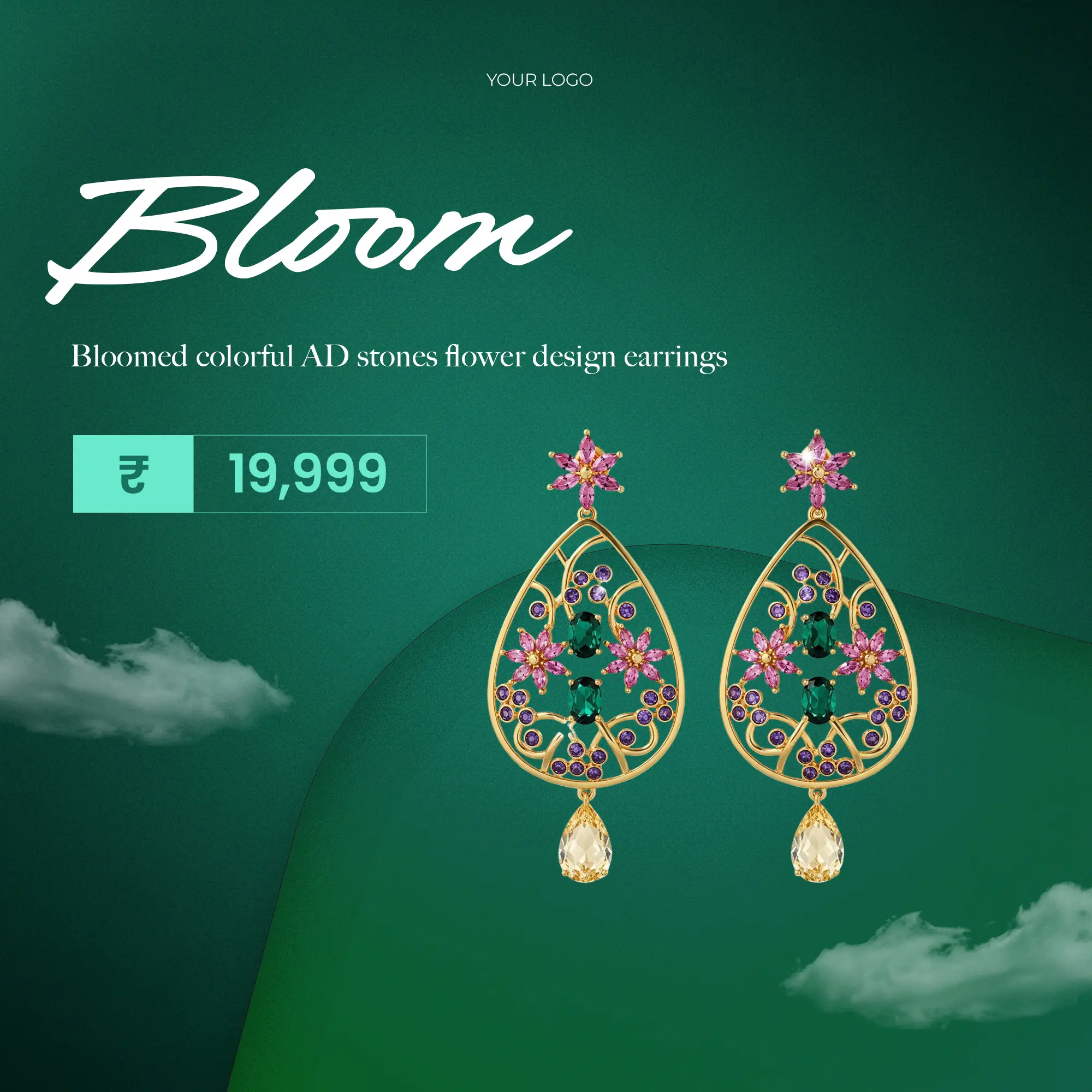 Exquisite Floral Earring Ad Template