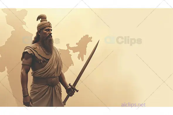 Ancient Indian Warrior with Sword and Map