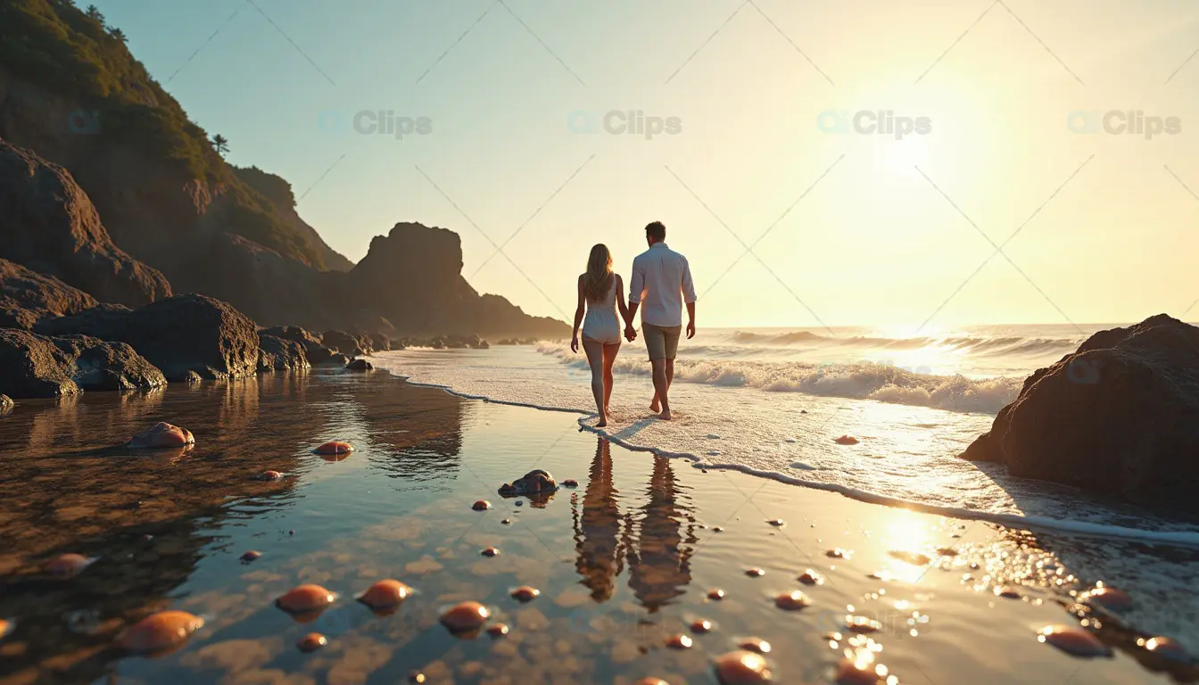 Romantic Beach Stroll at Sunset