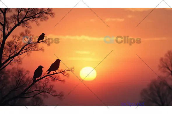 Birds Silhouette in Fiery Sunset