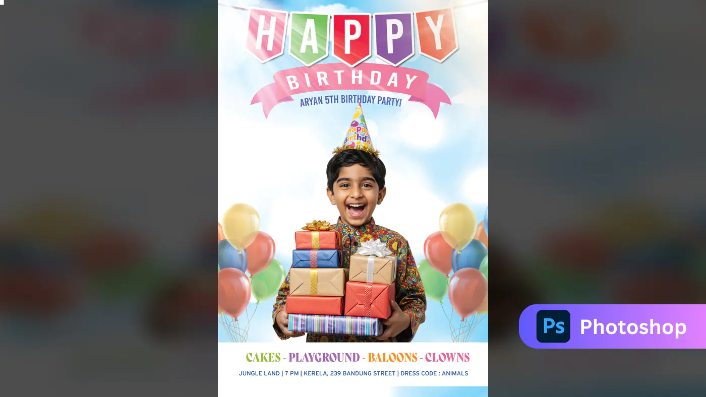 Colorful Kids Birthday Invitation Template