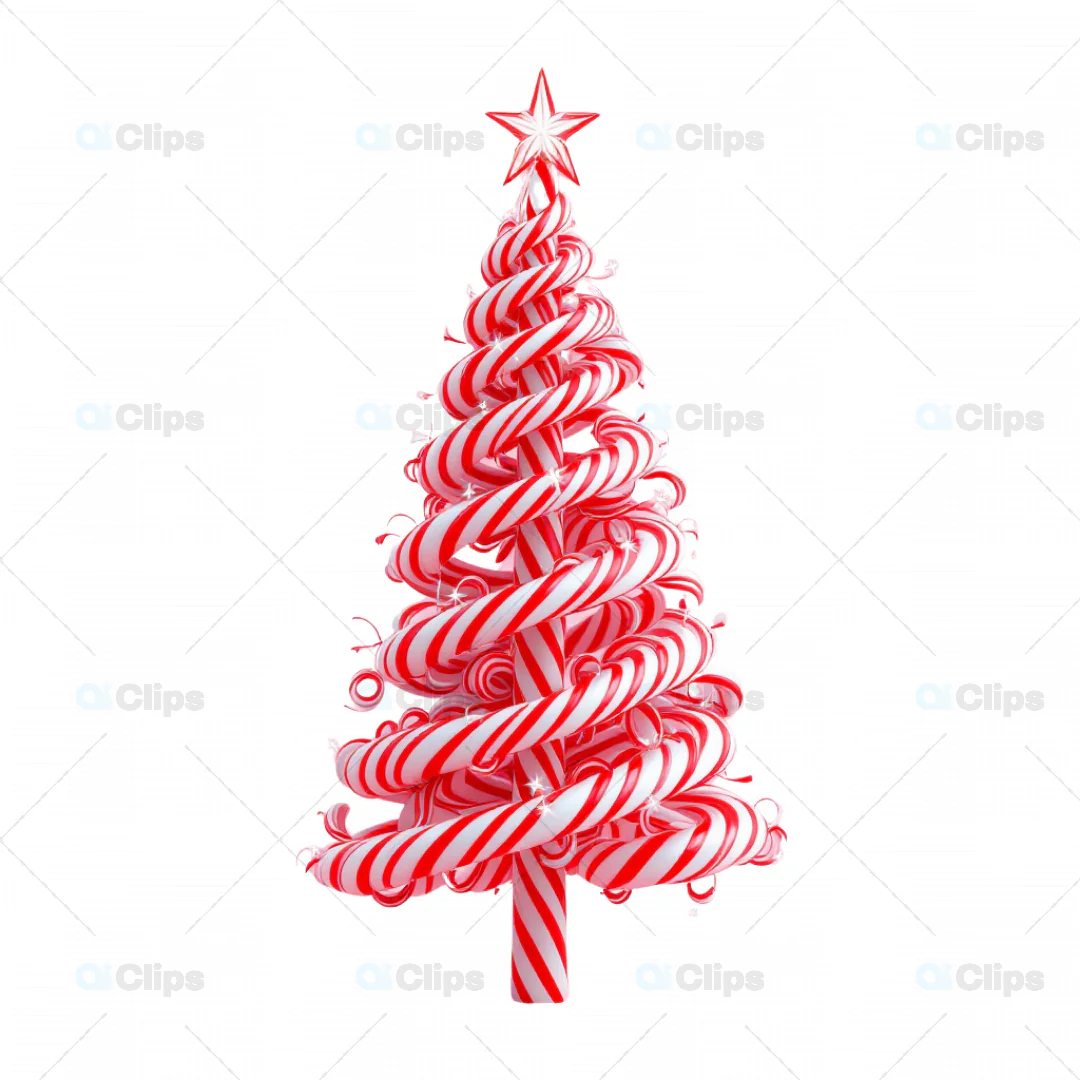 Candy Cane Christmas Tree 3D Model with Red Star Topper