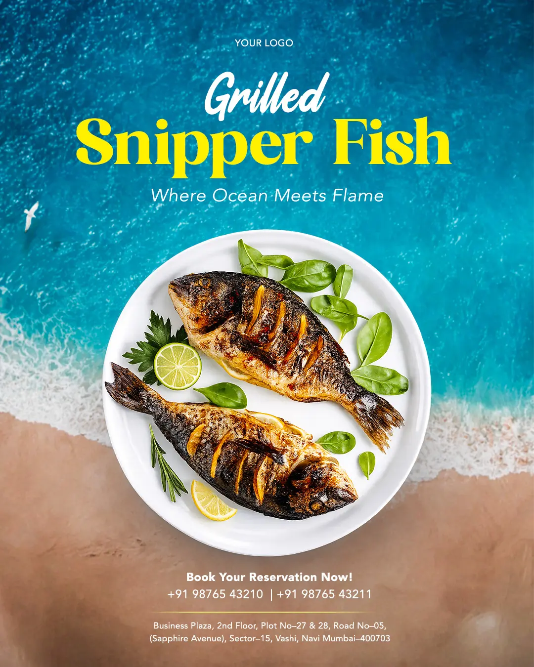 Seaside Grilled Fish Restaurant Ad Template