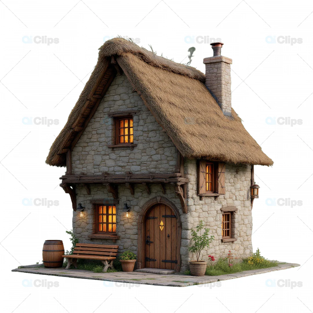 Charming Medieval Stone Cottage - 3D Model