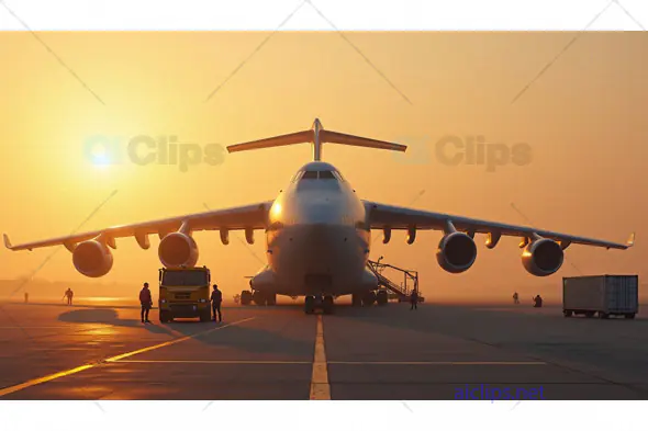 Large Cargo Plane on Runway at Sunrise