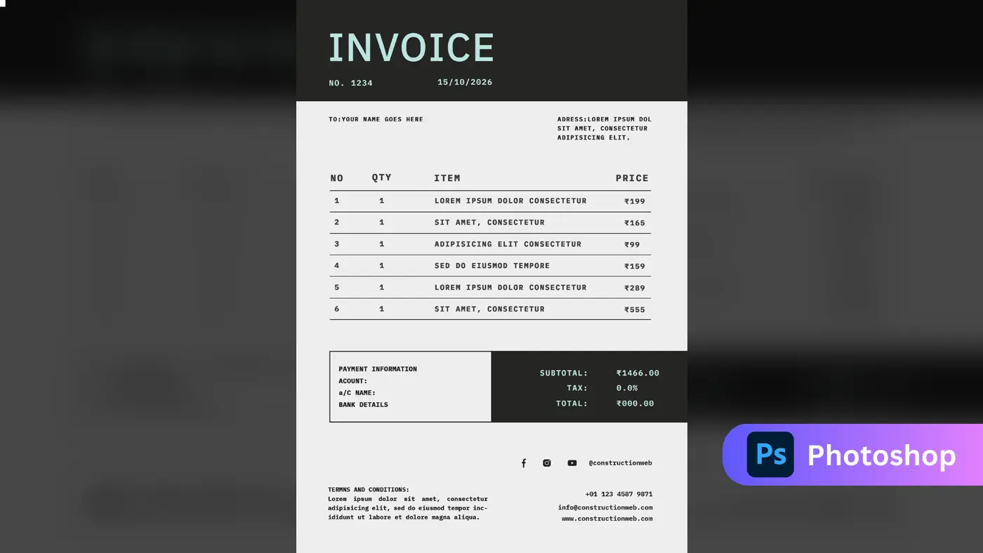 Minimalist Construction Invoice Template