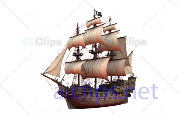 3D Model of an Authentic Pirate Ship with Detailed Rigging and Sails