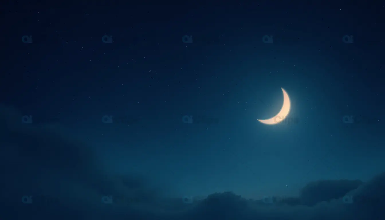 Crescent Moon in a Starry Night Sky