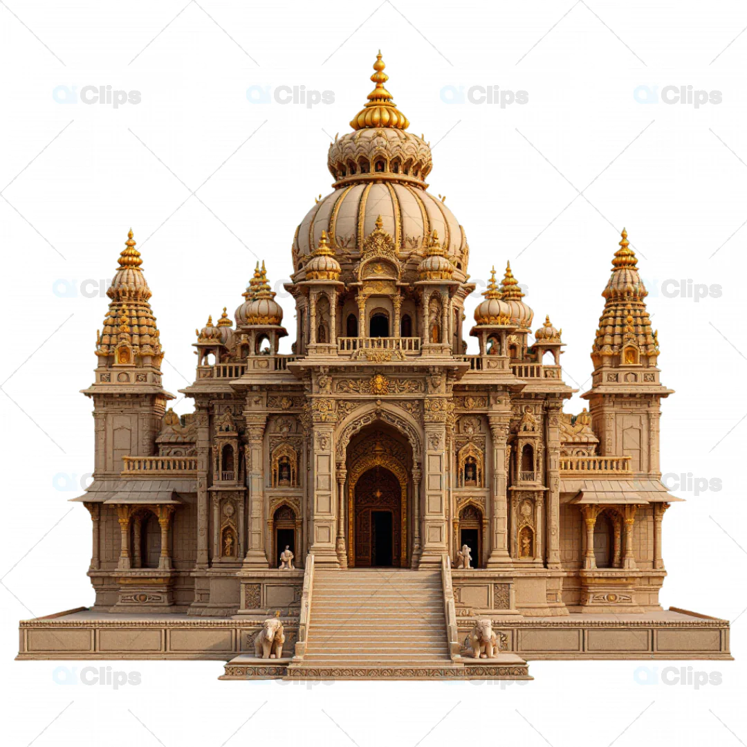 Majestic 3D Indian Temple with Grand Dome and Ornate Spires