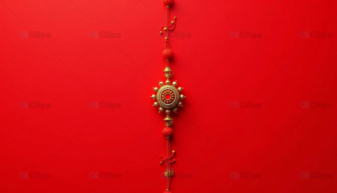 Traditional Red and Gold Indian Hanging Ornament on Red Background