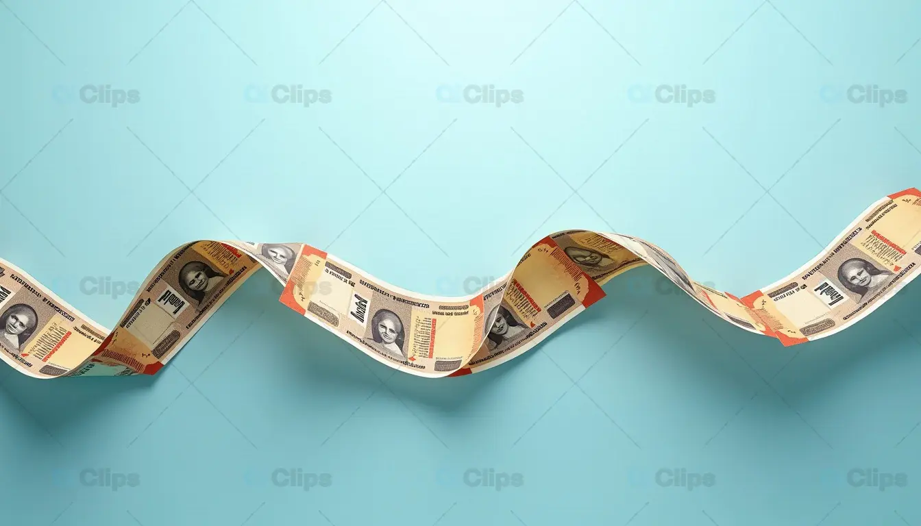 Curved Ribbon of Money on Blue Background
