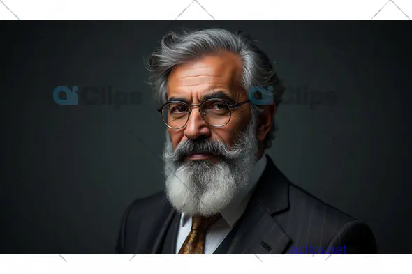 Distinguished Bearded Man in Formal Suit with Glasses