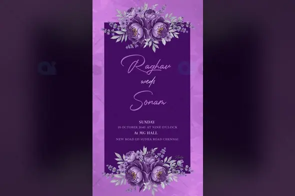 Elegant Purple Peony Wedding Invitation Template