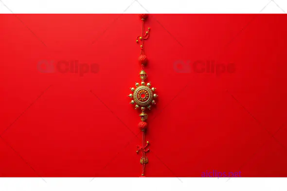 Traditional Red and Gold Indian Hanging Ornament on Red Background