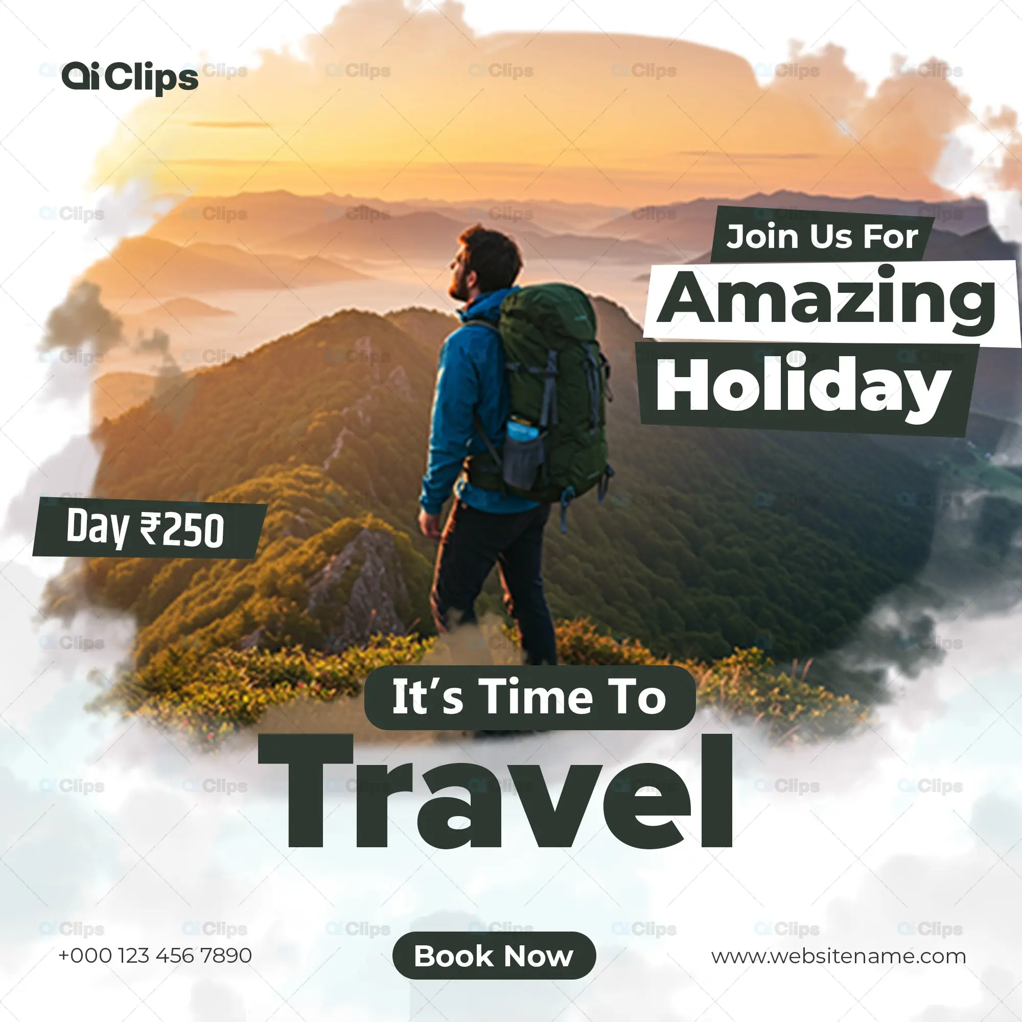 Mountain Hiker at Sunset Travel Banner Template
