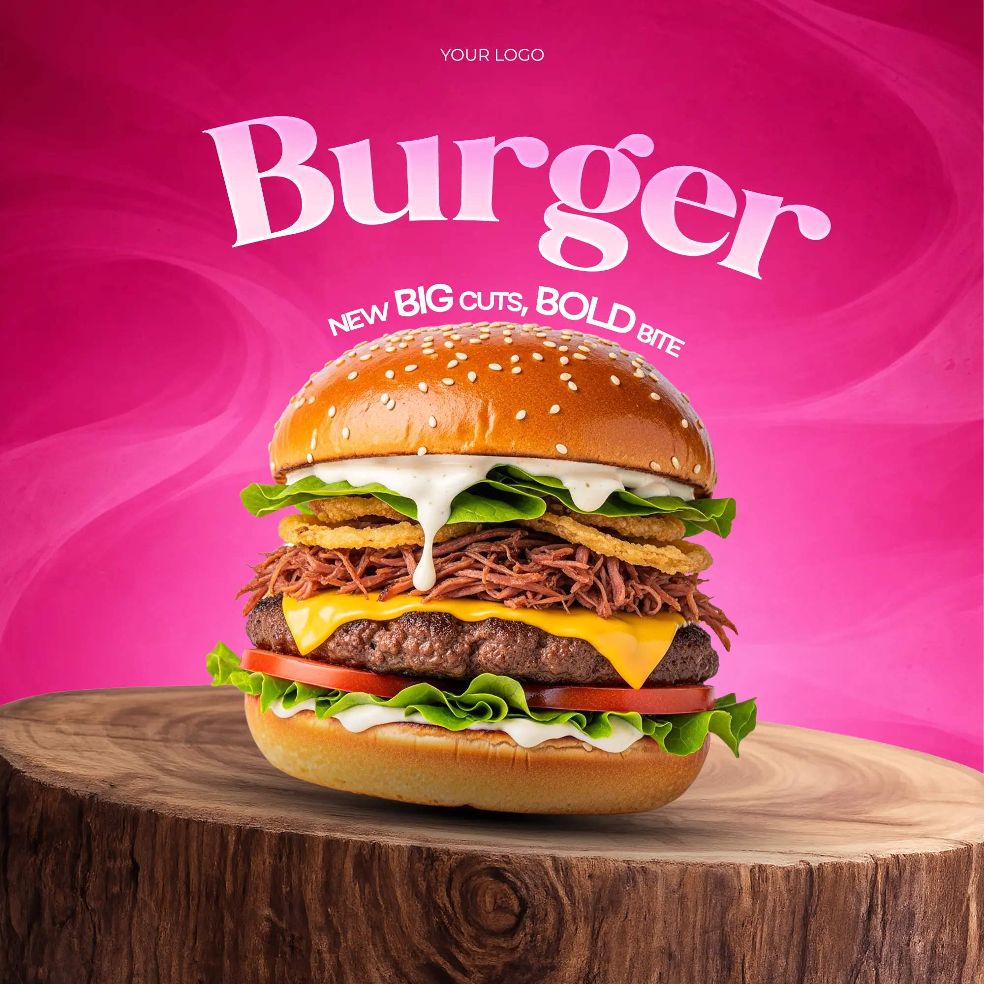 Gourmet Pulled Pork Burger Social Media Ad