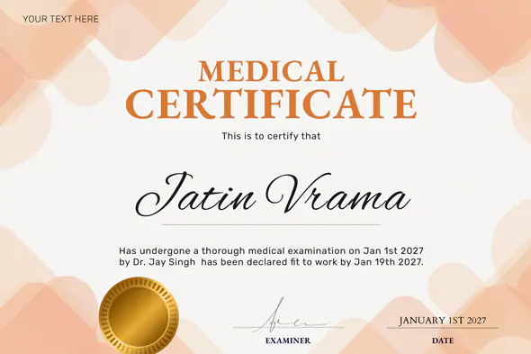 Elegant Peach Medical Certificate Template