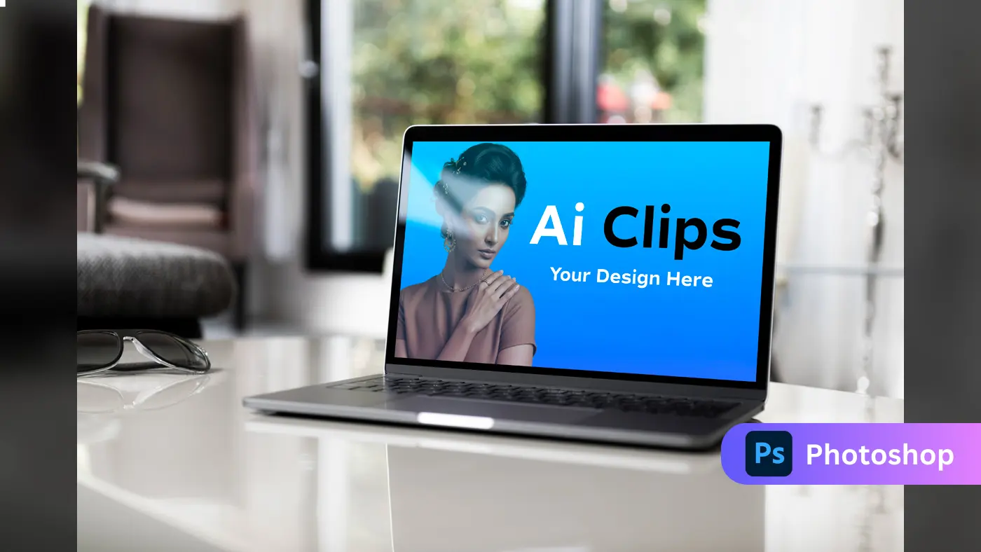 Indoor Realistic Reflection Laptop Screen Mockup