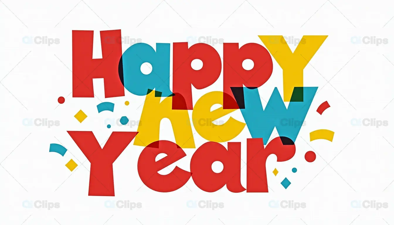 Colorful Happy New Year Design with Abstract Shapes