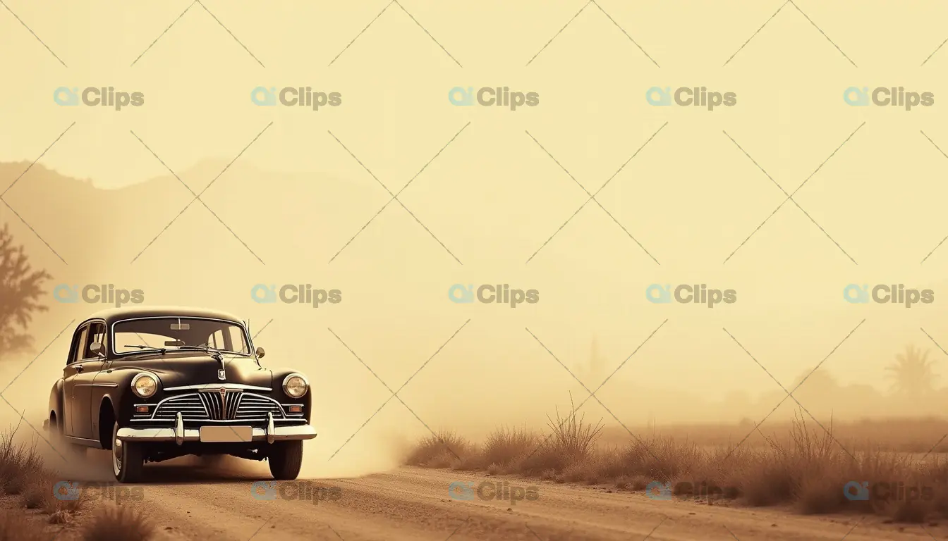 Classic Car Driving Through Desert