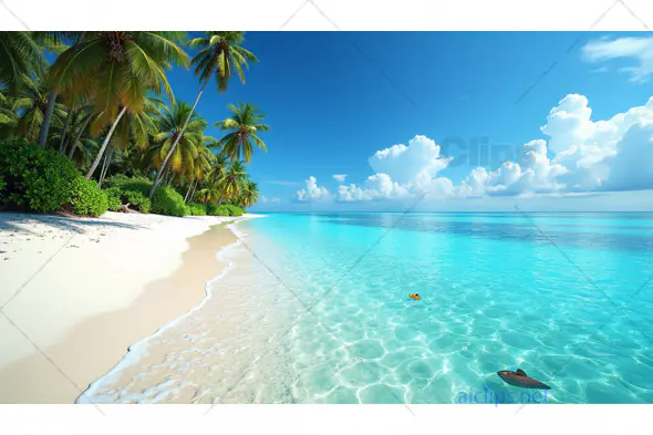 Idyllic Tropical Beach with Clear Blue Water and Palm Trees