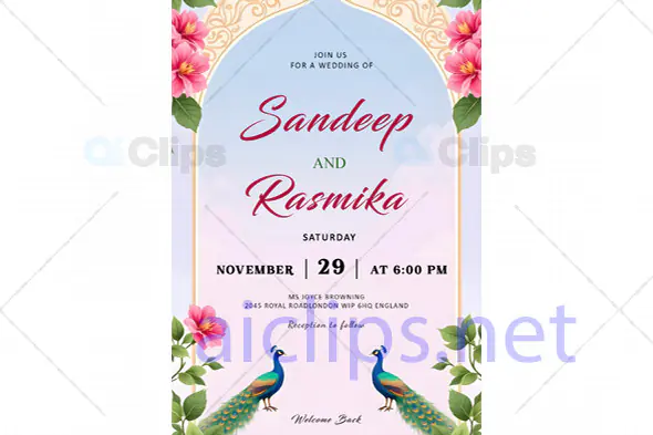 Peacock Themed Wedding Invitation PSD Template
