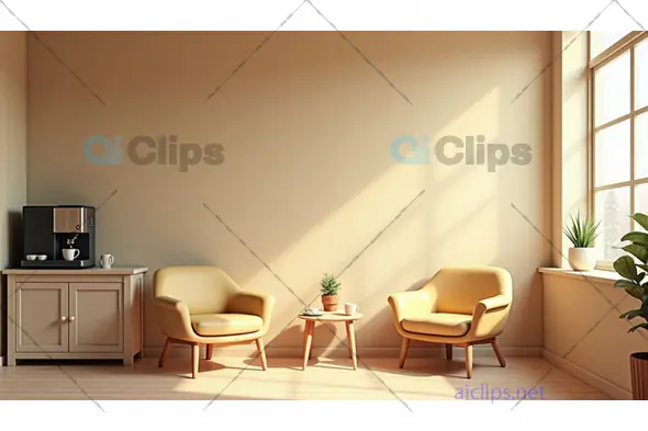 Modern Minimalist Coffee Corner with Sunlit Seating