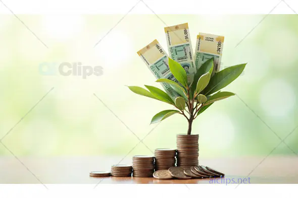 Financial Growth with Indian Rupee – Plant Growing from Coins and Currency Notes